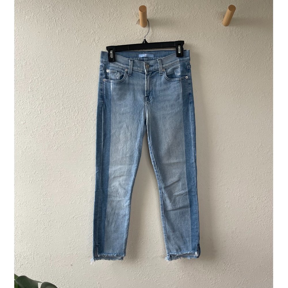 7 for All Mankind Contrast Denim Side Stripe Ankle Skinny (QC)